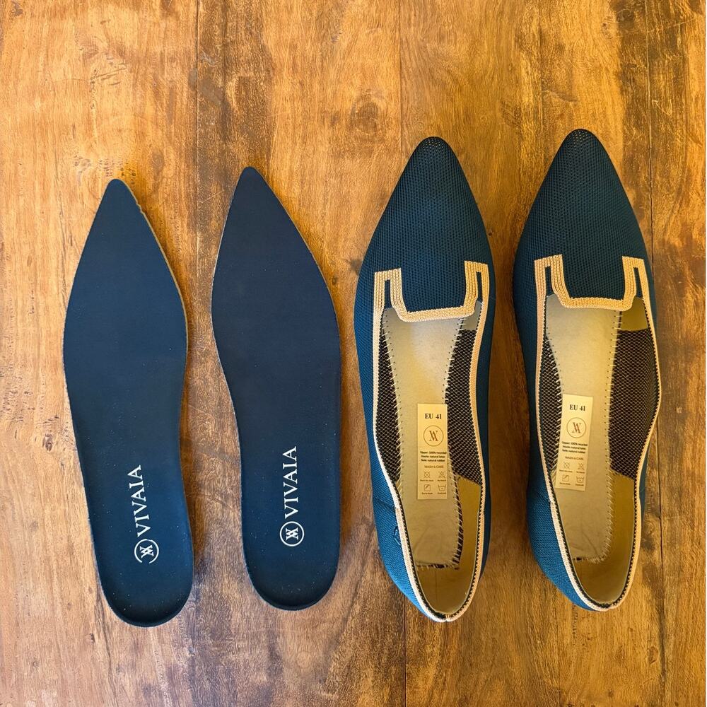 Vivaia Teal Soft Knit Pointy Toe Flats with Peachy Beige Trim size EU 41/US 9.5 - Picture 8 of 14